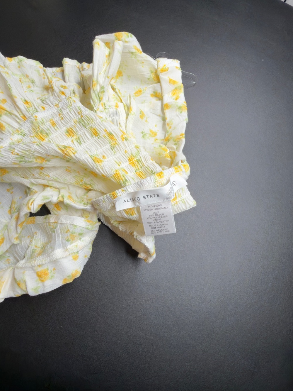 Altar'd State Yellow Floral Smocked Ruffle Crop Top - Picture 3 of 4